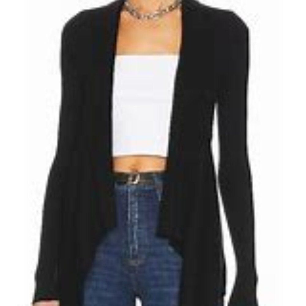 Autumn Cashmere For VERONIQUE Ribbed Drape Wool & Cashmere Cardigan Navy S